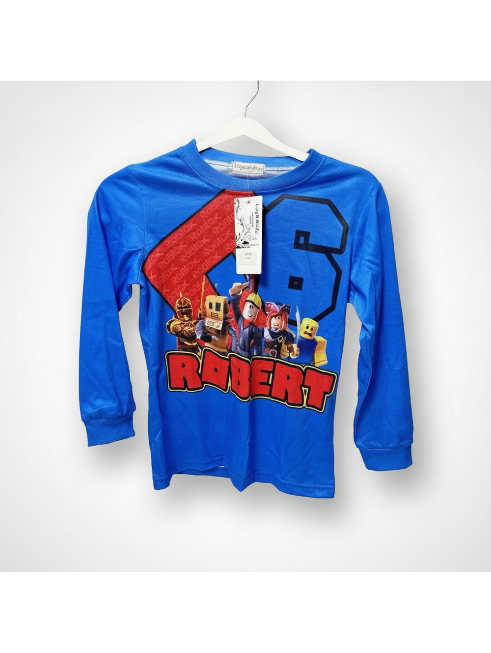 Kids Roblox "Robert" Long Sleeve Shirt, Blue Video Game Top for Kids, Brand New